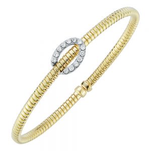 18K Yellow and White Gold Two Toned Diamond Bangle Bracelet