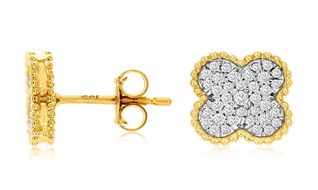 Yellow Gold Diamond Clover Stud Earrings