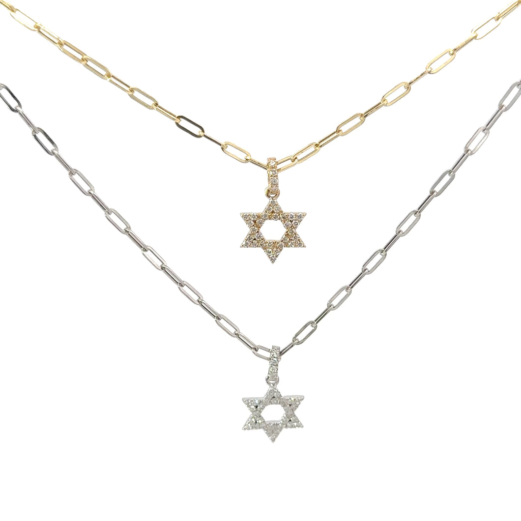 Diamond Jewish Star Paperclip Necklace