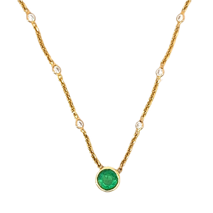 Bezel Set Emerald and Diamond Necklace