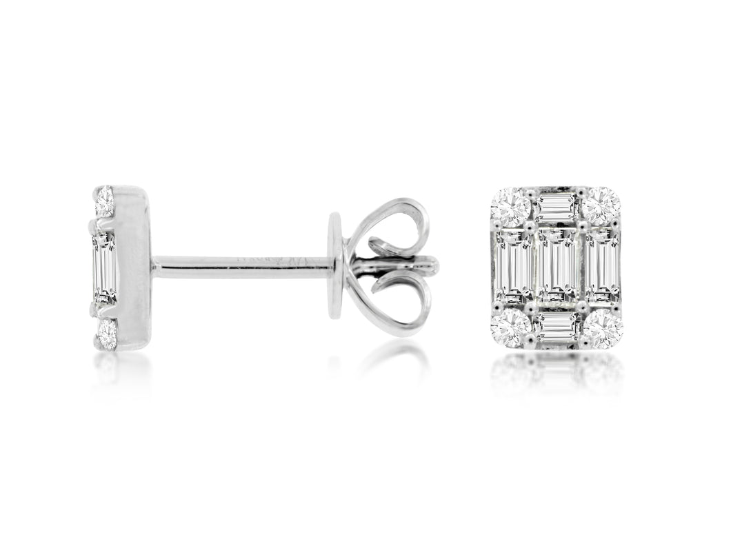 Round & Baguette Diamond Stud Earrings