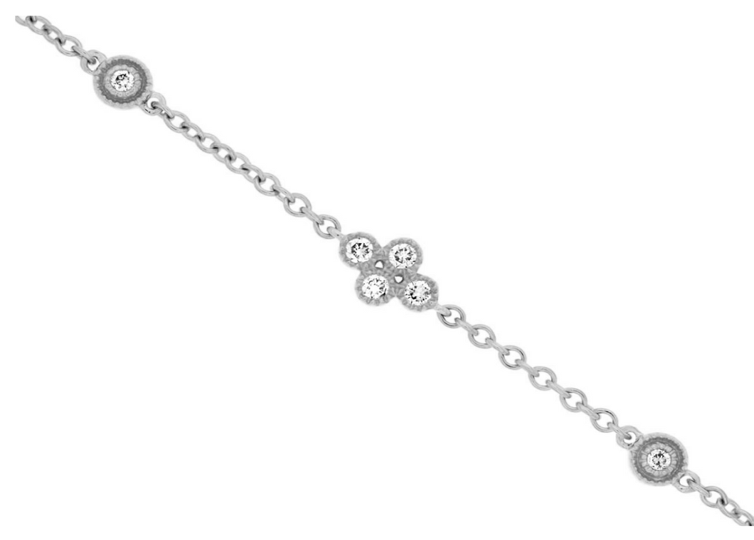 White Gold Bezel Set Station Bracelet with Millgrain Detail