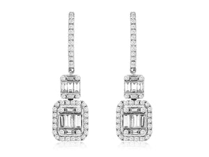 Round & Baguette Diamond Dangle Earrings