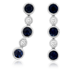 Diamond and Sapphire Ear Climbers with millgrain detail