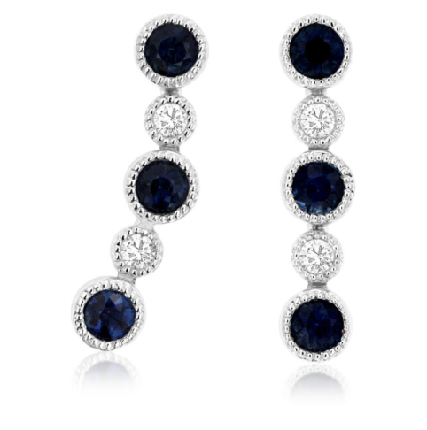 Diamond and Sapphire Ear Climbers with Millgrain