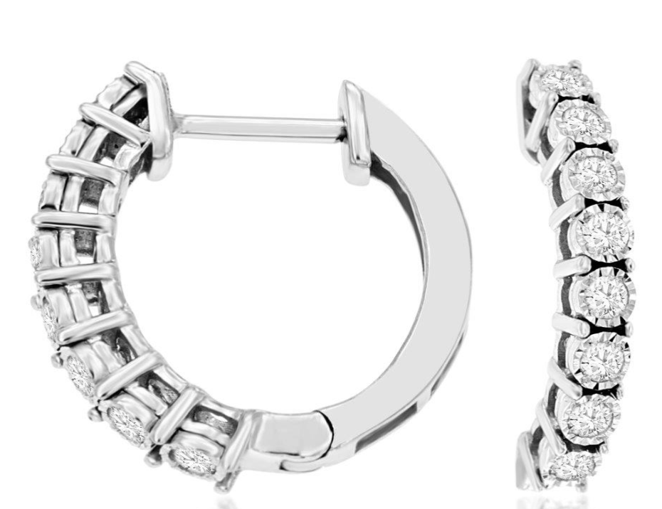 White Gold Oval Diamond Hoops