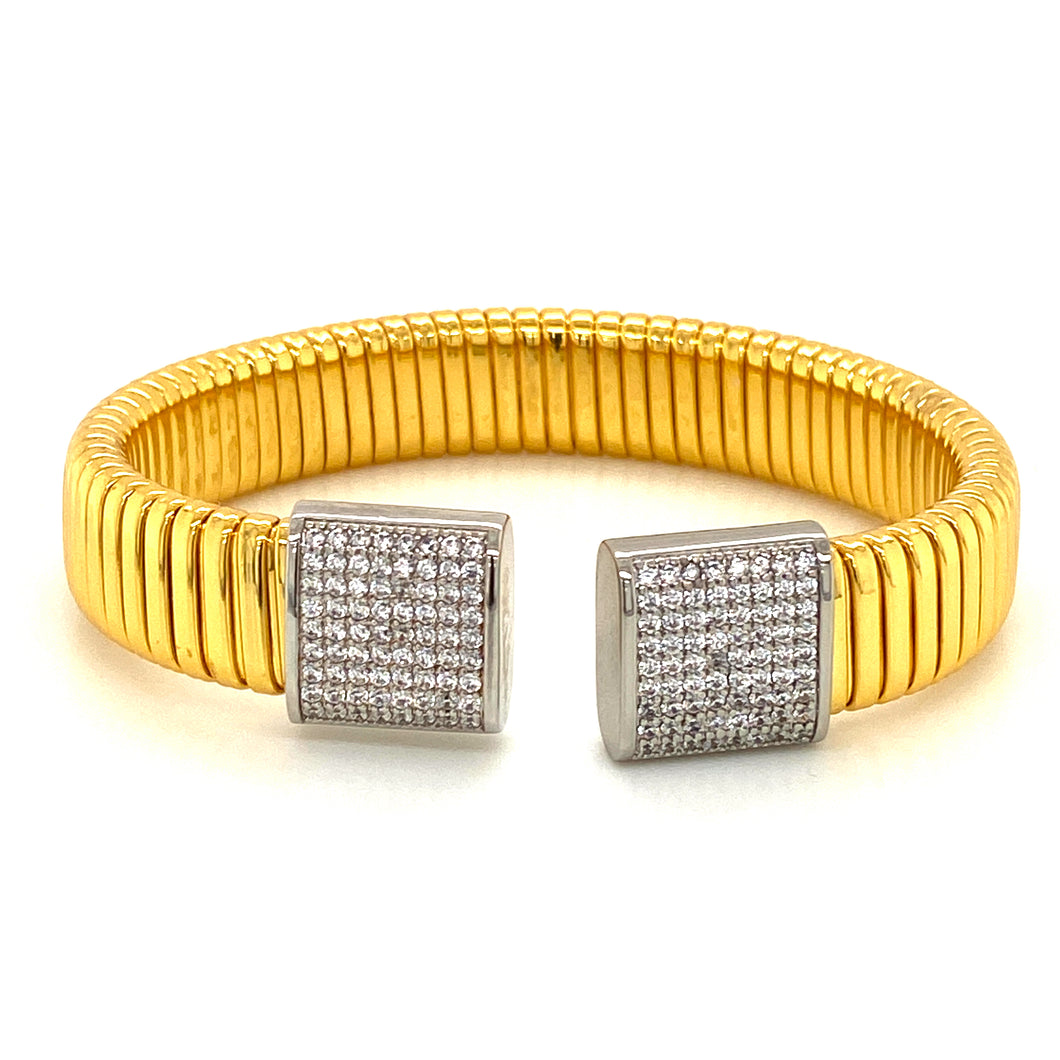 Gold Plated CZ Flexible Open Bangle Bracelet