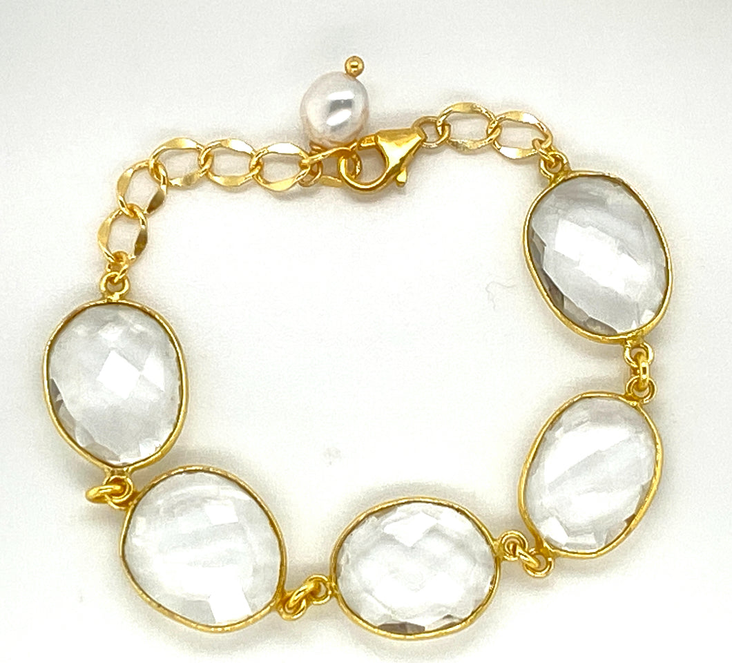 Gem Bracelet with Pearl Drop, Adjustable