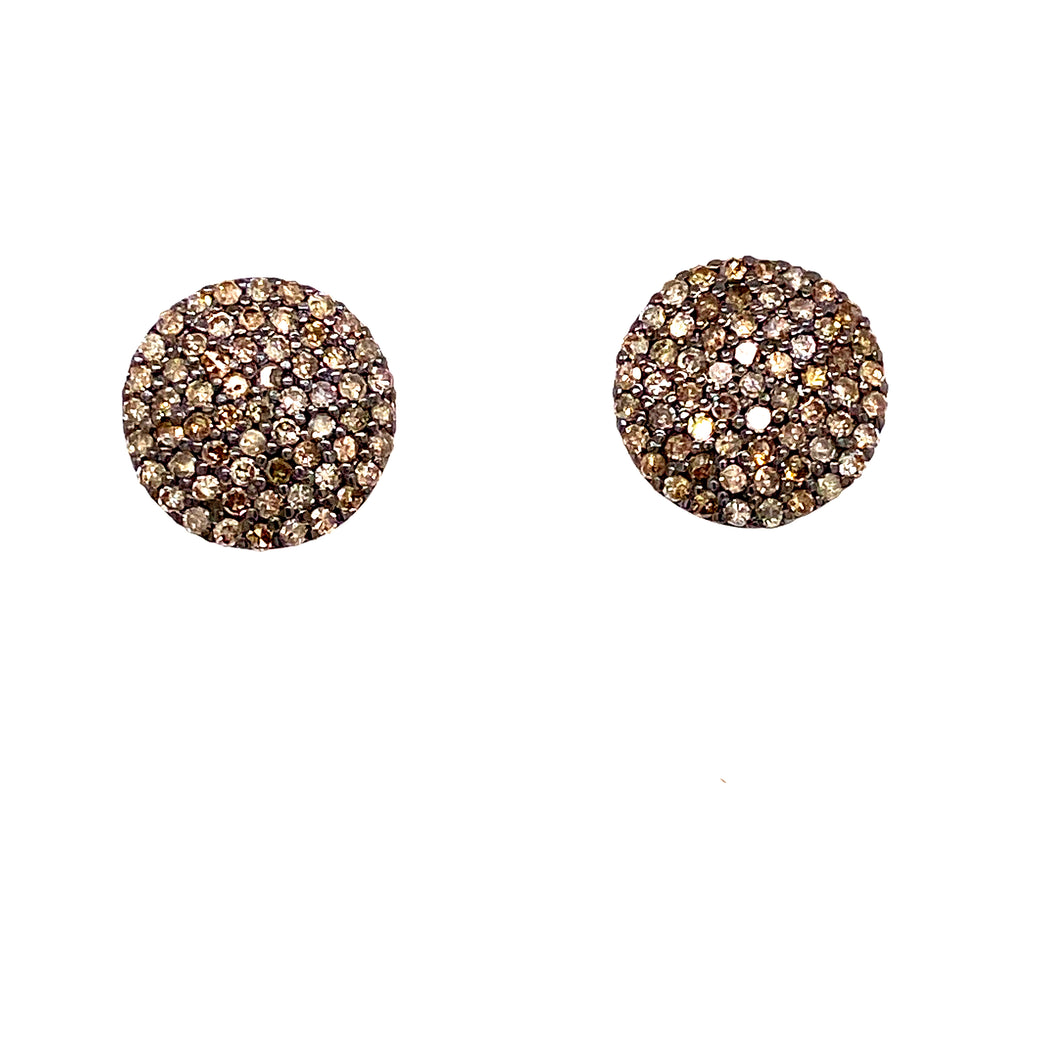 Sterling Silver Black Rhodium & 14kt Yellow Gold Pave Disc Earrings
