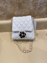 Load image into Gallery viewer, Vegan Quilted Mini Handbag with Pearl Crossbody Strap
