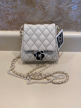 Load image into Gallery viewer, Vegan Quilted Mini Handbag with Pearl Crossbody Strap
