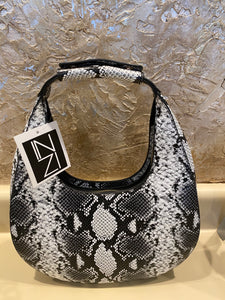 Vegan Python Handbag, Black & White