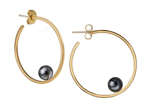 Gold and Dark Gray Pearl Hoop Earrings