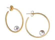 Load image into Gallery viewer, Gold and Dark Gray Pearl Hoop Earrings
